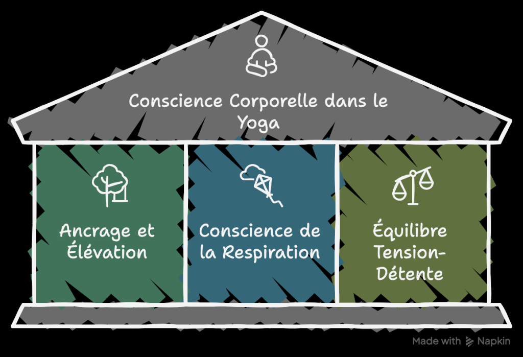 Corps et conscience en yoga: l'ancrage et l'élévation, la conscience de la respiration, l'équilibre tension-détente