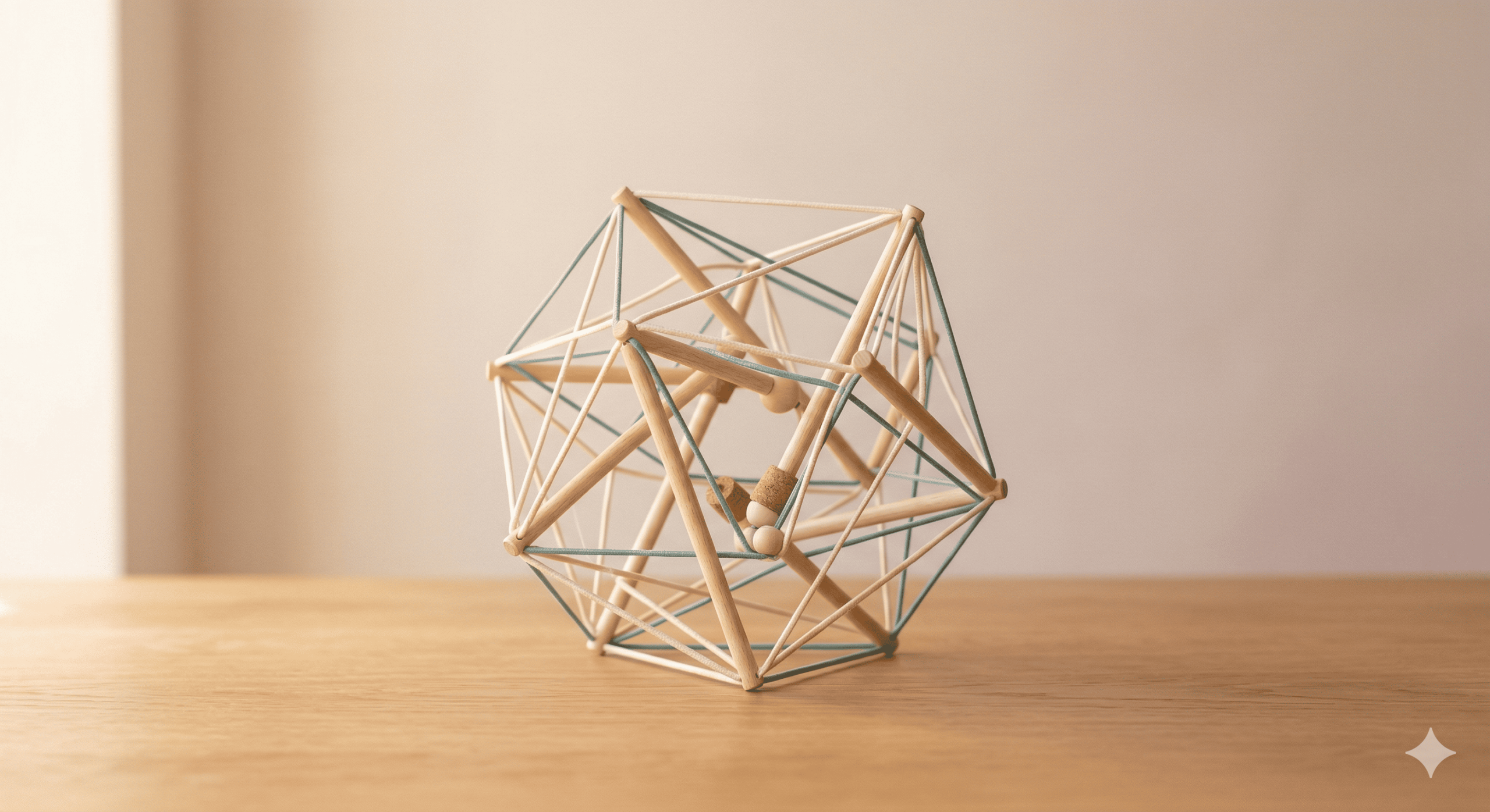 structure de tenségrité inspirée du skwish montrant un réseau de tensions